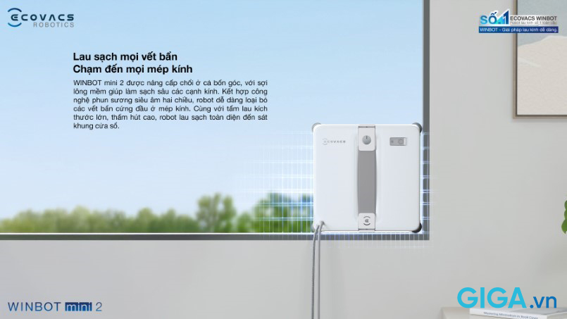 Robot lau kính Ecovacs Winbot Mini 2 7 Ecovacs Winbot Mini 2 có bốn chổi góc cải tiến