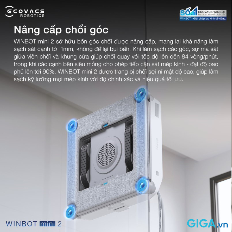 Robot lau kính Ecovacs Winbot Mini 2 8 Ecovacs Winbot Mini 2 vận hành thông minh trên bề mặt kính