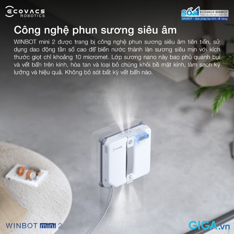 Robot lau kính Ecovacs Winbot Mini 2 9 Ecovacs Winbot Mini 2 phun sương siêu âm hạt mịn 10 micromet