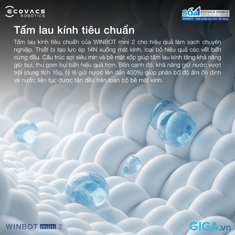 Robot lau kính Ecovacs Winbot Mini 2 10 Khăn lau siêu mịn của Ecovacs Winbot Mini 2 giữ nước đến 400%